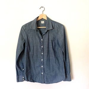 J Crew Chambray Button Up with Polka Dots